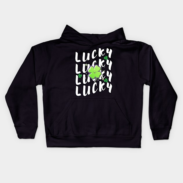 Repeating LUCKY Word White Design Kids Hoodie by FETTLE FREAK